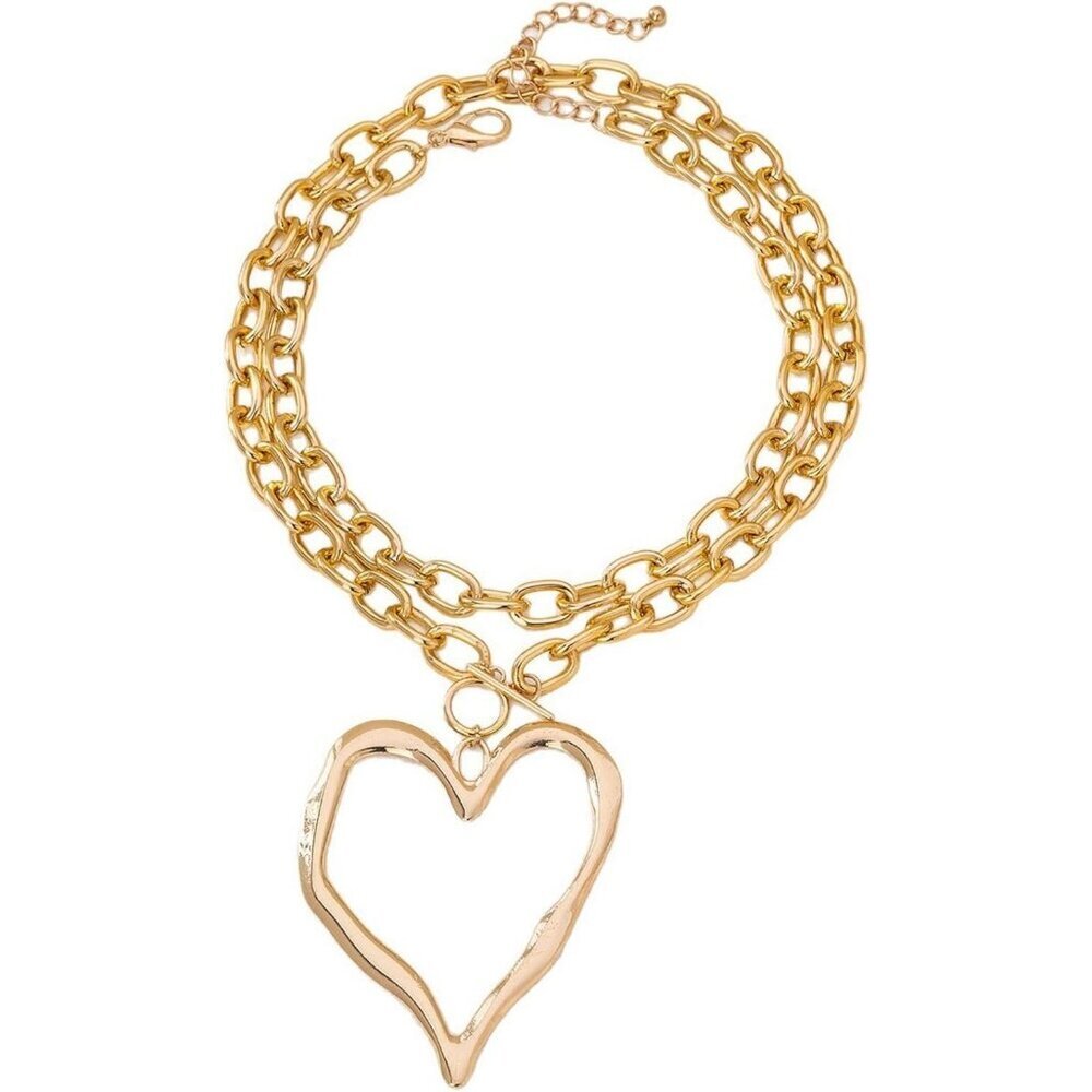 Women Gold Heart Y2k Big Heart Pendant Choker Jewelry Necklace Lobster - Picture 4 of 7